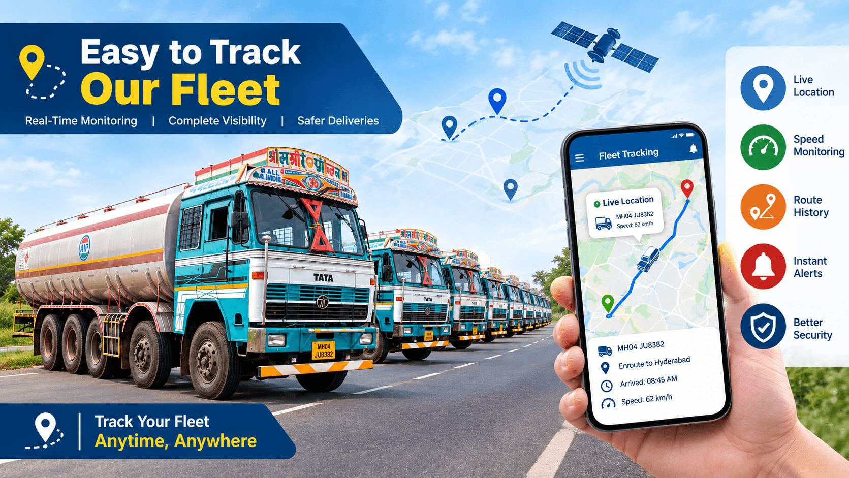 Client-supplied illustration of GPS fleet tracking, route history, and vehicle monitoring